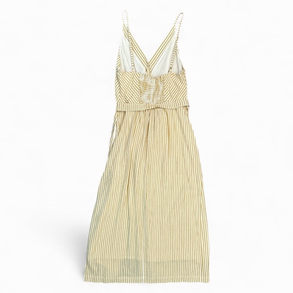 Women’s Yellow Striped Dress Adjustable Spaghetti Straps Belt Pockets Size Large - Picture 2 of 5